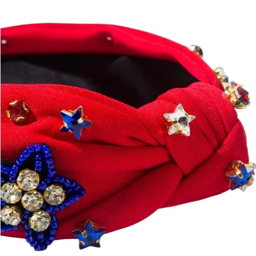 Red Patriotic Beaded Star Headband